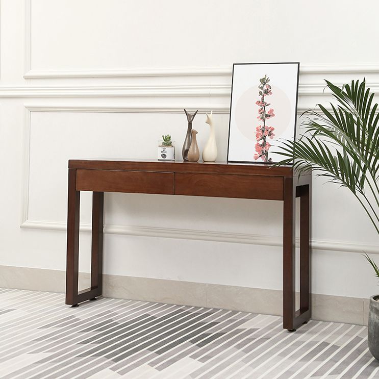 Console Sofa Table with 2 Drawers in Dark Brown Wooden Console Table