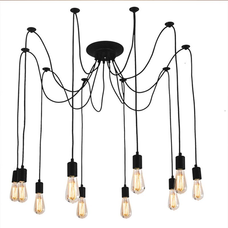 Black Pendant Lighting Fixture Industrial Style Metal Swag Multiple Pendant Light