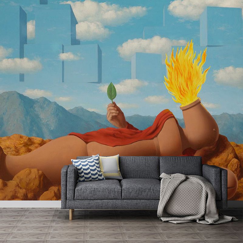 Large Rene Cosmogonie Elementaire Mural Surrealist Enigmatic Artwork Wall Decor in Blue-Brown