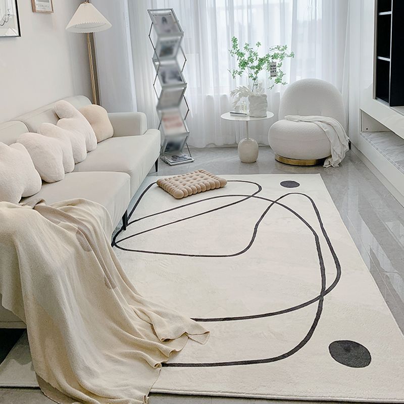 White Tone Simple Area Rug Polyester Abstract Lines Rug Non-Slip Backing Indoor Rug for Living Room