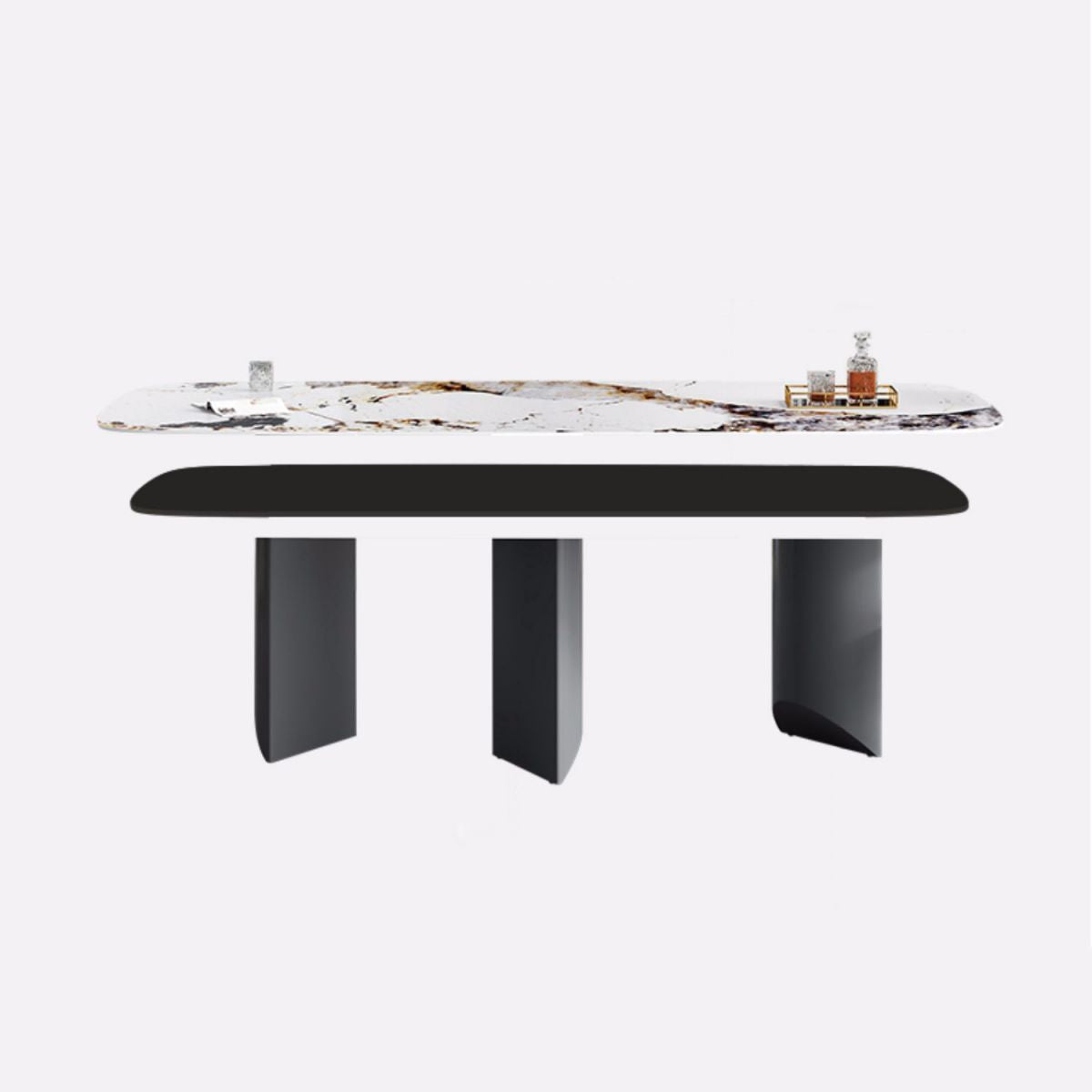 Modern Sintered Stone Rectangle Dining Set Standard Height Black Legs Home Use Dining Set