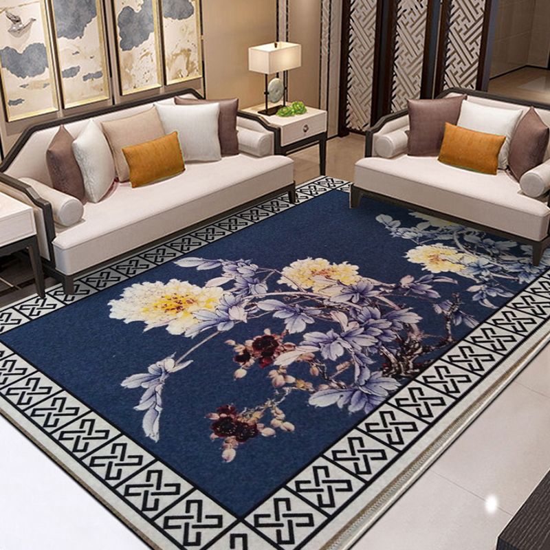 Multicolor Chinoiserie Area Carpet Polyester Ink Effect Indoor Rug Anti-Slip Backing Carpet for Living Room