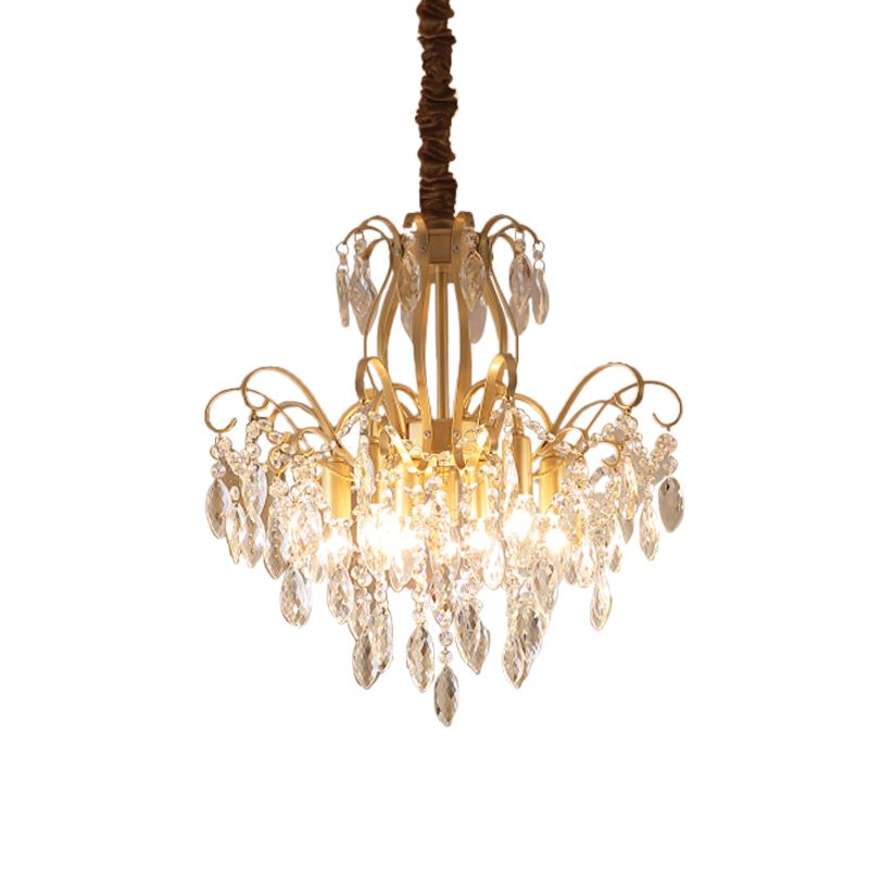 Gefacetteerde kristallen waterval hanger traditionalisme 7-bulb woonkamer hangende kroonluchter in goud