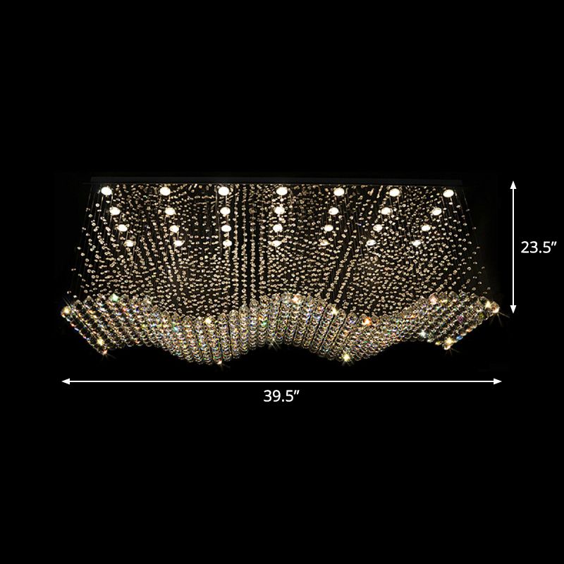Weelderige kristallen golvende plafondlamp modernistische 28-lichts woonkamer inbouwlamp in roestvrij staal