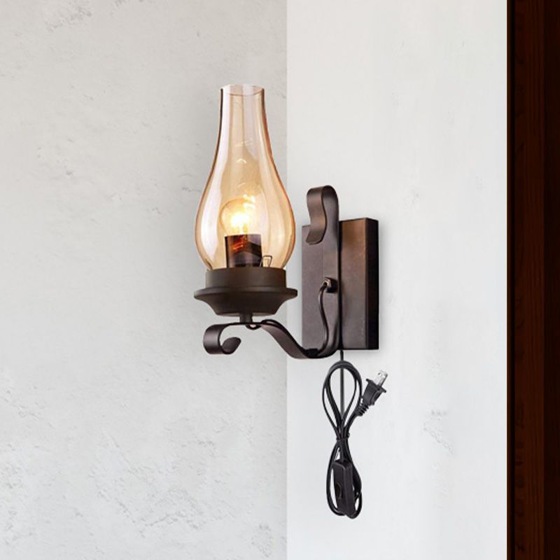1 illuminazione in vetro cognac industriale nero con pale di candele leggera in nero con cavo plug-in