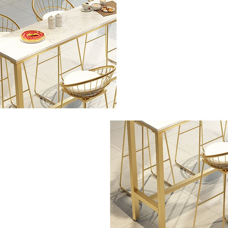 Modern Bar-height Table with Faux Marble Top Table for Patio Use