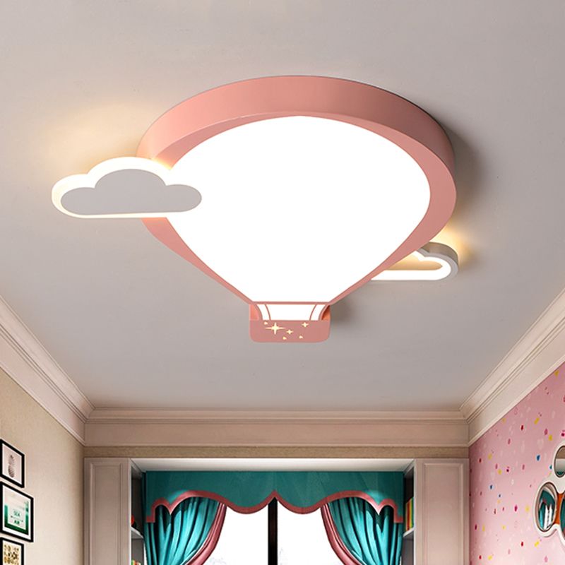 Hot Air Balloon Ceiling Lighting Cartoon Acrylic Pink/Blue LED Flush Mount Lamp in Warm/White Light for Nursery