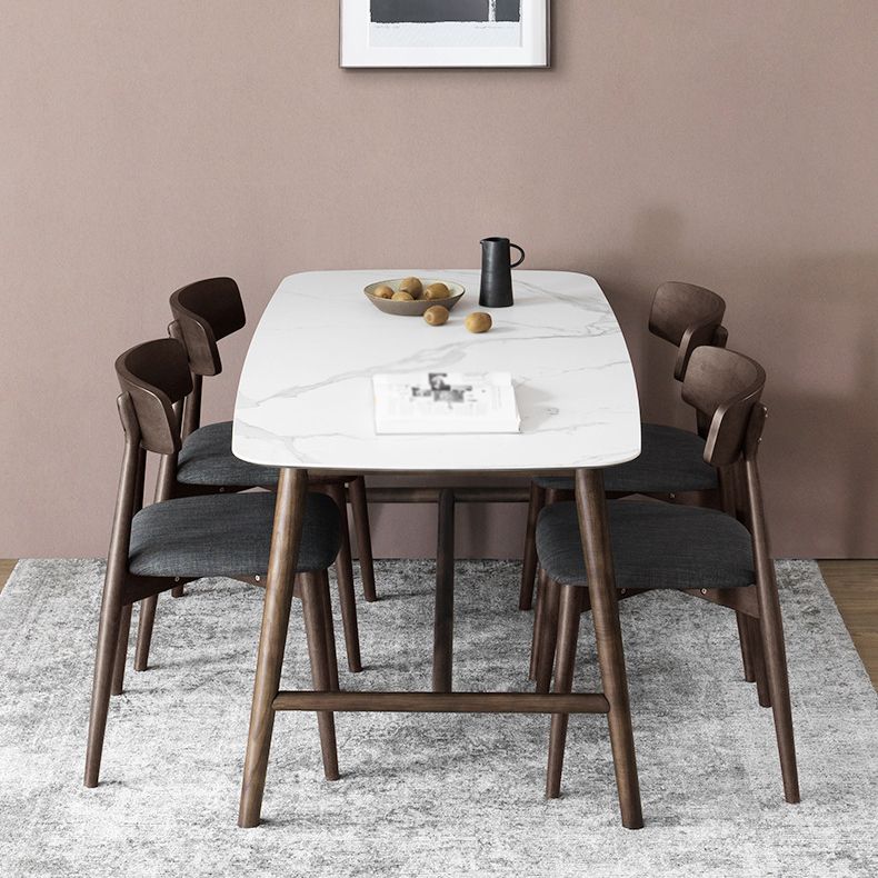 Modern Rectangular Dining Table White Top Dining Table with Wood Trestle Base