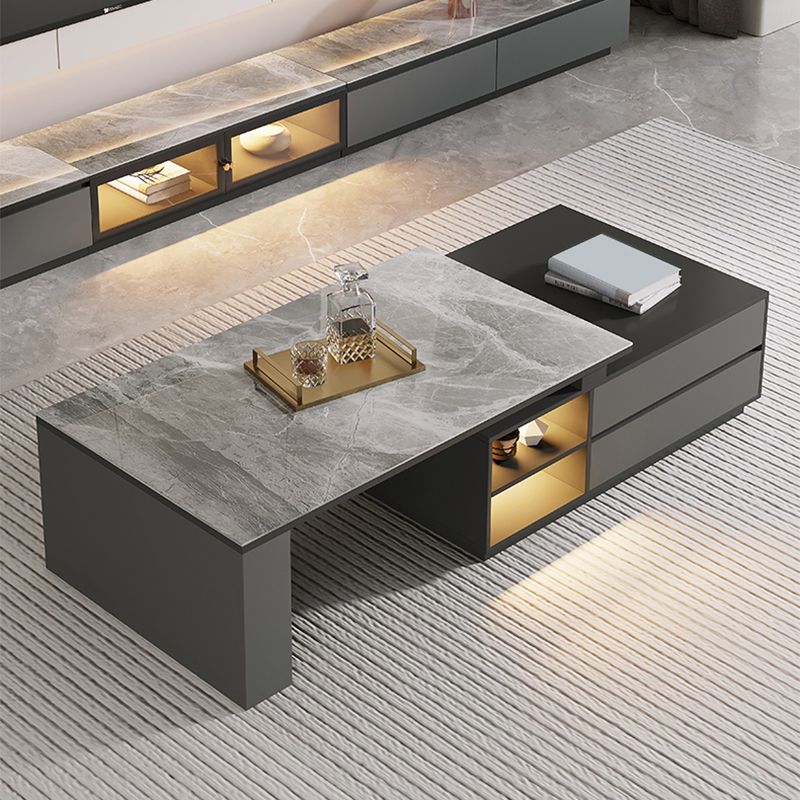 Rectangle Cocktail Table Stone Glam 1 Coffee Table with Storage