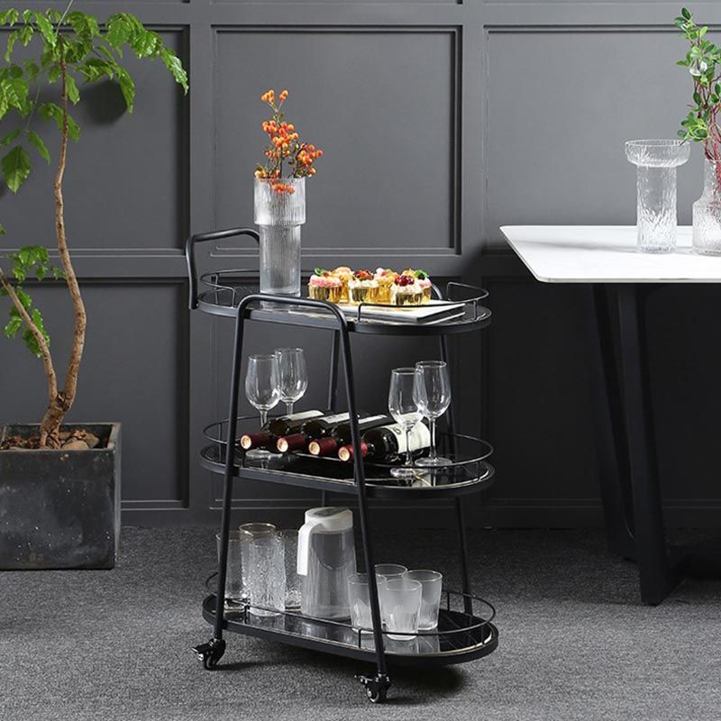 Modern Style Oval Prep Table Rolling Metal Prep Table for Home