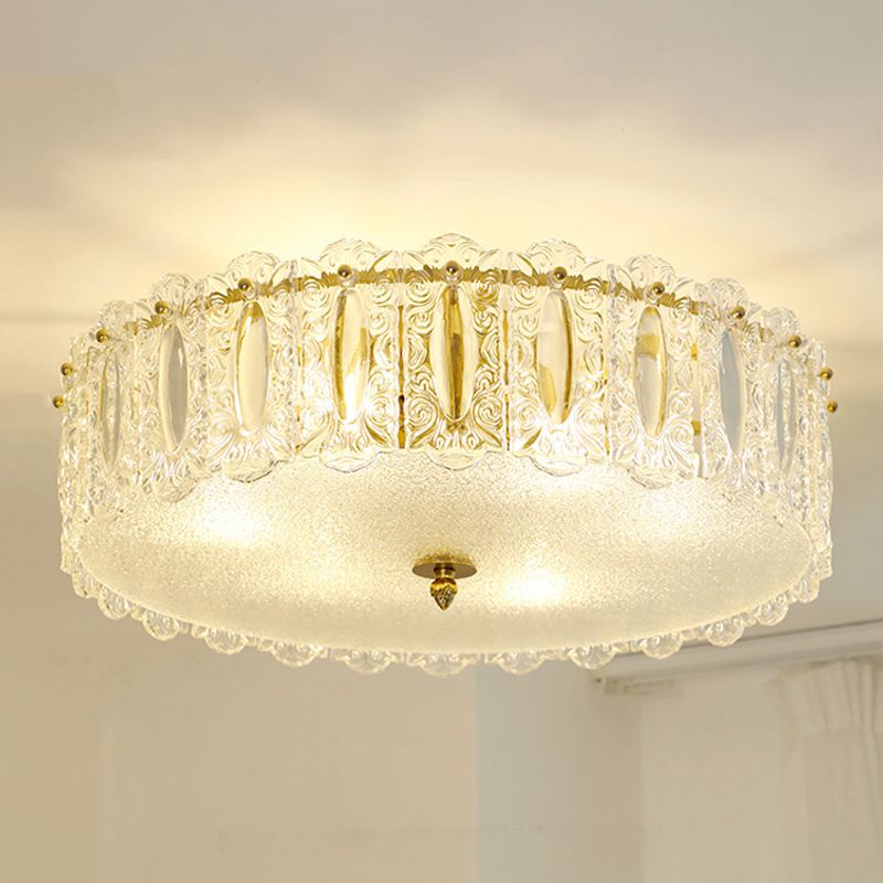 Lampe de plafond de forme ronde Mount à chasse d'eau en fer moderne avec abat-jour en verre pour le salon