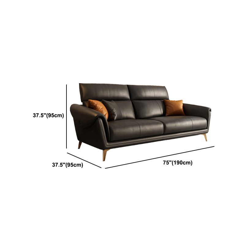 Contemporary Black Sewn Pillow Back Sloped Arm for Living Room Sofa