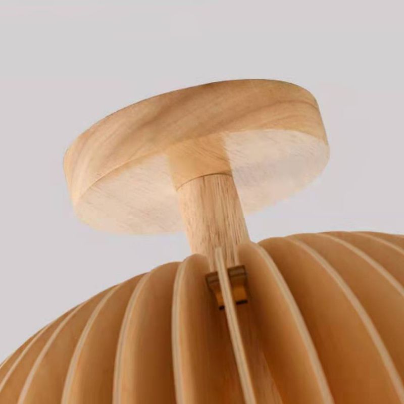 Modern Concise Flush Mount Wooden Pumpkin Ceiling Fixture for Interior Spaces
