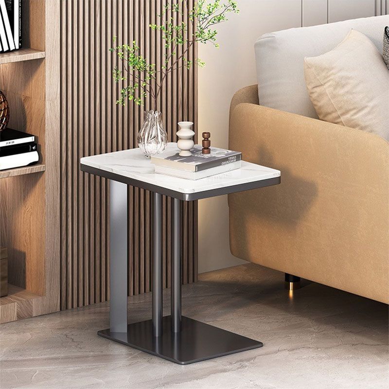 Contemporary Slate Top End Slide Table Metal C Side Table, 21.7" Tall