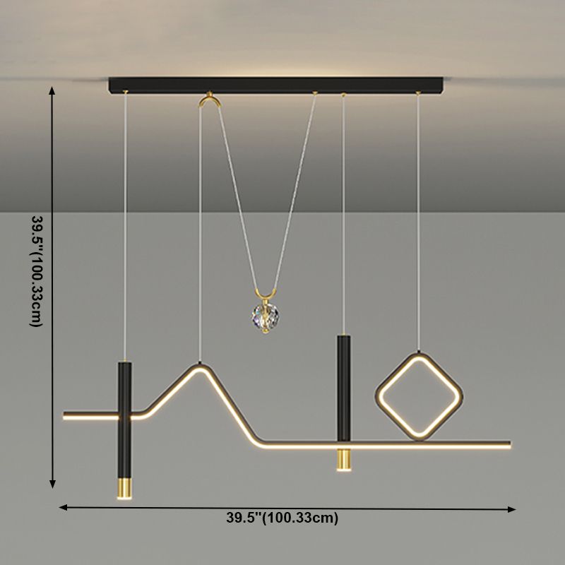 Linear Island Lighting Modern Metal 4 Light Island Light Fixtures in Black