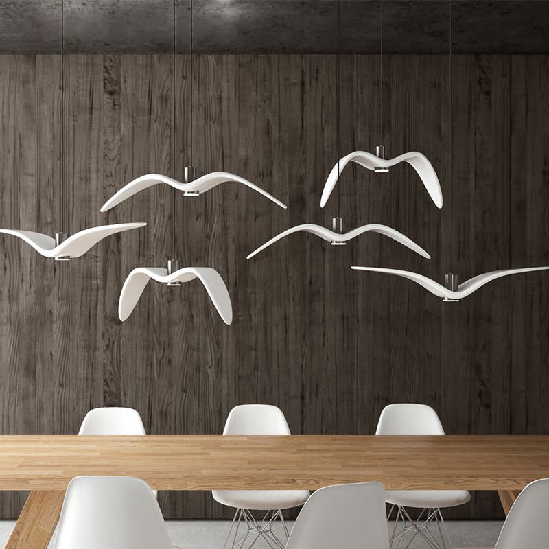White Modern Art Deco Seagulls Hanging Lamp 1 Light Resin Material Drop Pendant for Dining Room