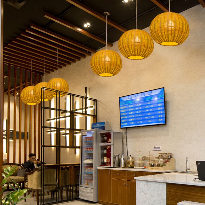 Globe Handmade Handmade Rattan Pendant lampy Asian Style 1 Light Beige Scroding Lightture pour restaurant