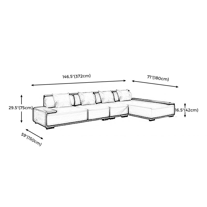 Assembled Genuine Leather Living Room Recessed Arm Modular Sofa & Chaise