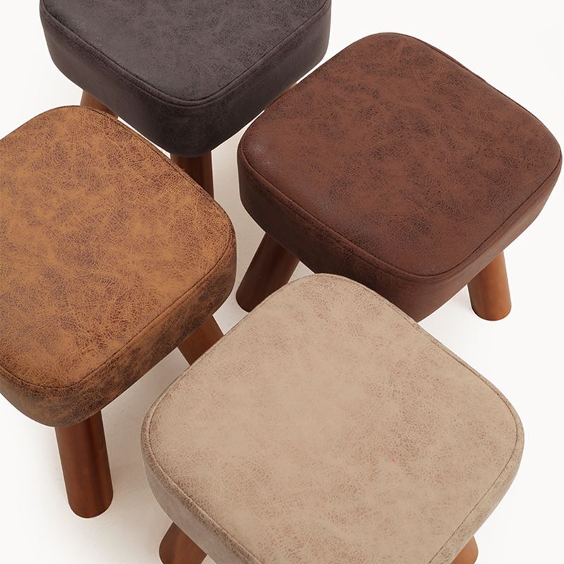 Stain Resistant Square Ottoman Solid Color Leather Standard for Living Room