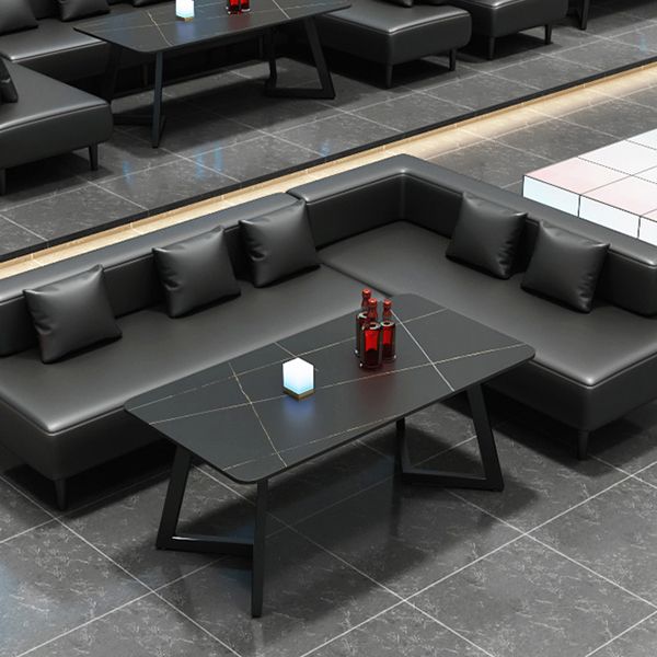 Industrial Sintered Stone Dinner Room Kitchen Table Black Table with Black Frame for Dining Room