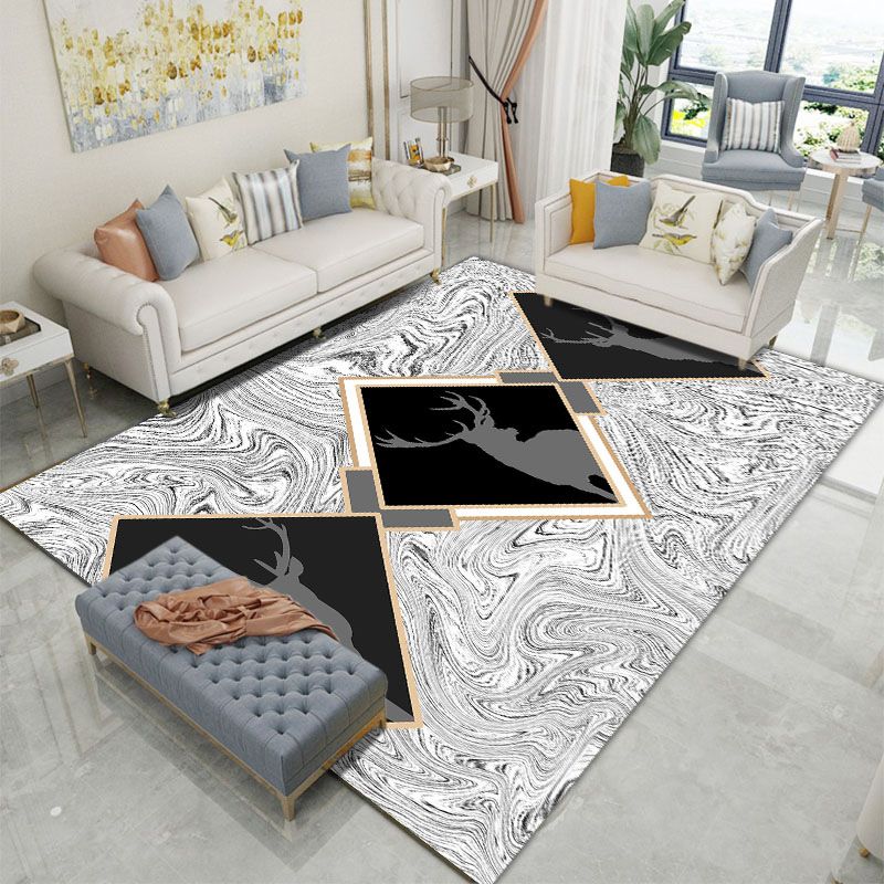 Dark Red Graphic Carpet Polyester Modern Carpet Stain Resistant Carpet for Living Room