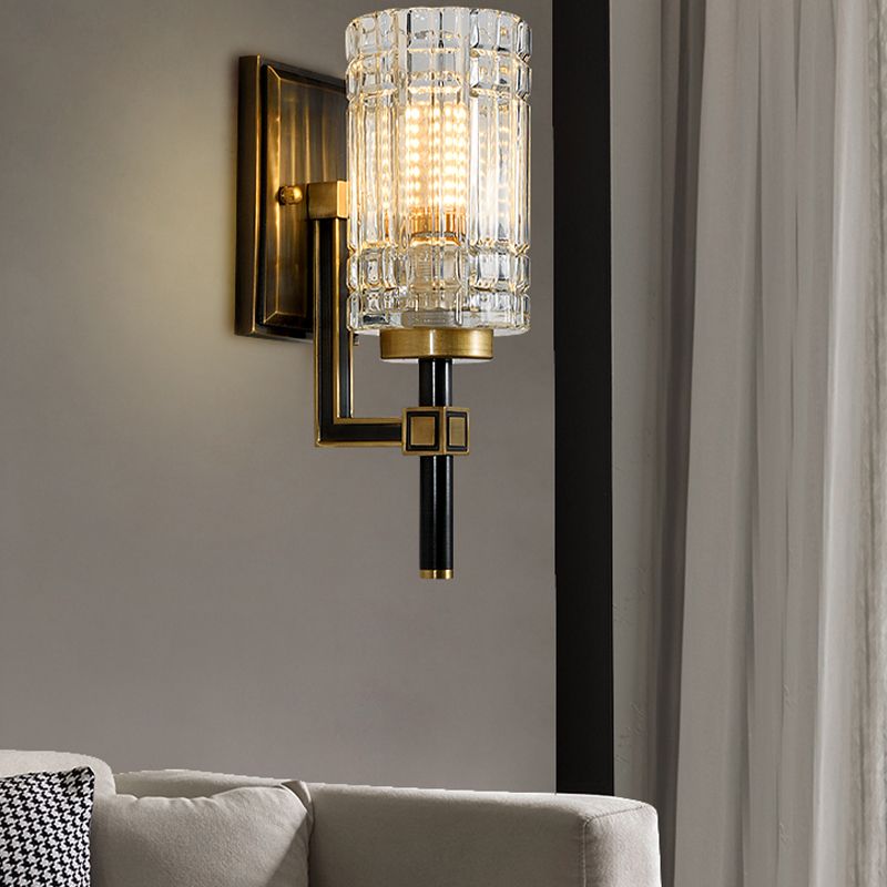 Modern Style Cylinder Shape Wall Light Crystal 1 Light Sconces for Living Room