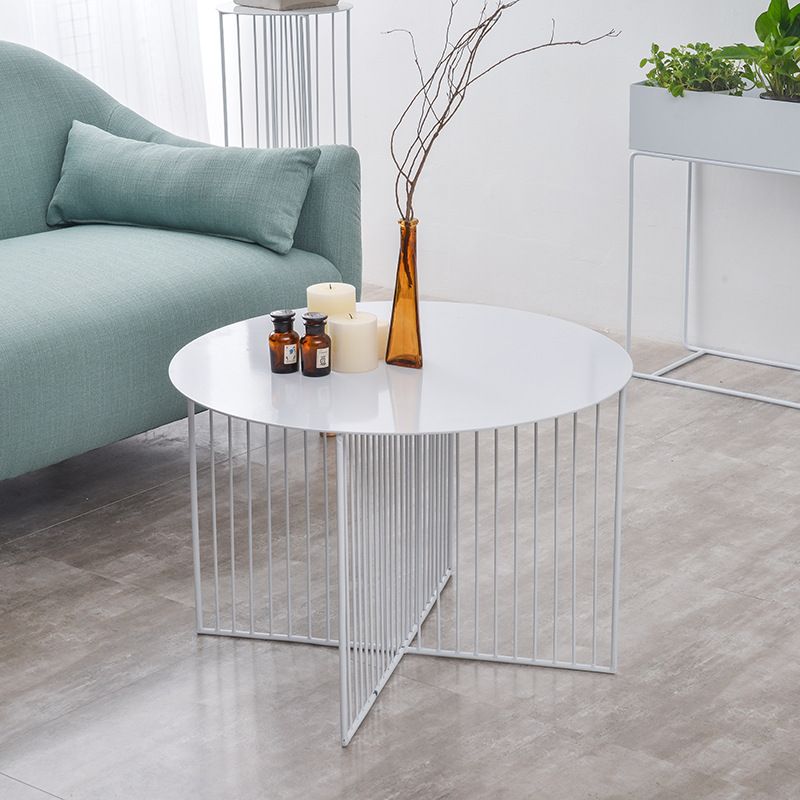 Mid-century Modern Iron Round Top Coffee Table Cross Legs Cocktail Table