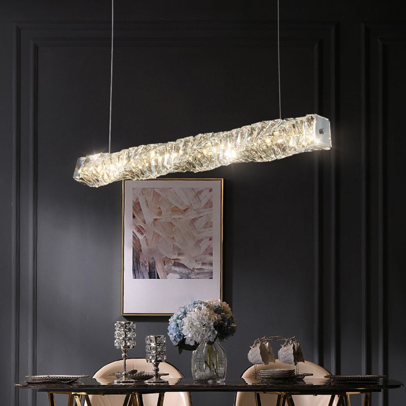 Linear Shape Crystal Island Pendants Modern Style 1 Light Island Pendant Lights in Silver