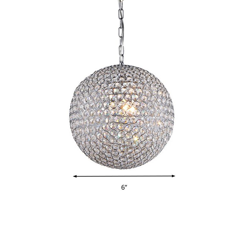 1/3/4/5-Light Bedroom Chandelier with Orb Crystal Shade Silver LED Pendant Lamp, 6"/8"/12" Diameter