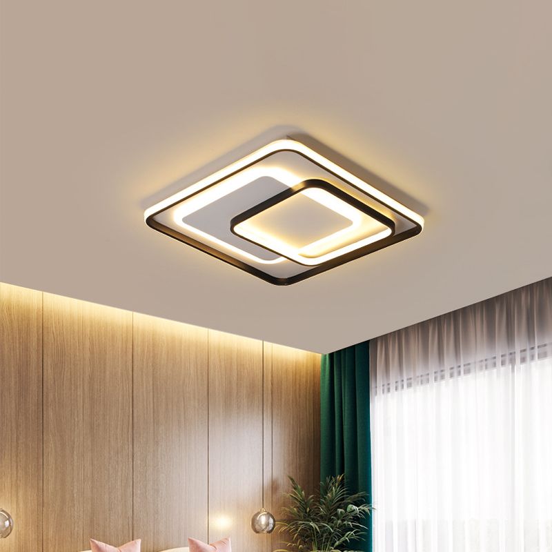Novelty Minimalist LED Ceiling Lamp Black Triple-Round/Square/Rectangle Flush Mount Light with Acrylic Shade, Warm/White Light