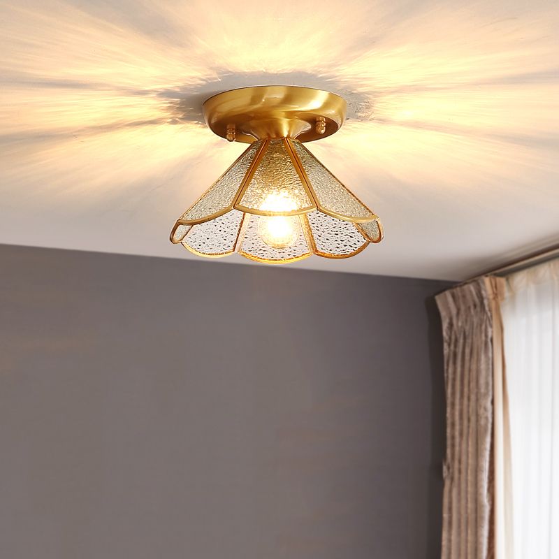 Vintage Shaded Ceiling Mount Light Fixture Glass Ceiling Light Fixture in Brass