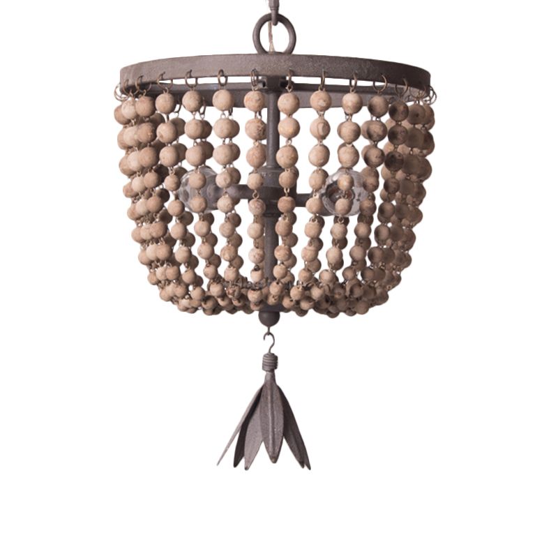 Iluminación de lámpara de cúpula de madera retro blanca 3 bombillas luz de techo colgante con cadena ajustable, 8.5 "/16" de ancho
