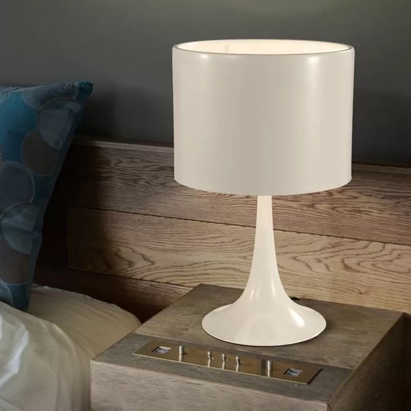 Schwarz/Weiß -Trommeltischlicht mit kurvenreicher Basis einfacher Stil 1 Lichtmetalltischlampe für Schlafzimmer, 10 "/12" Dia