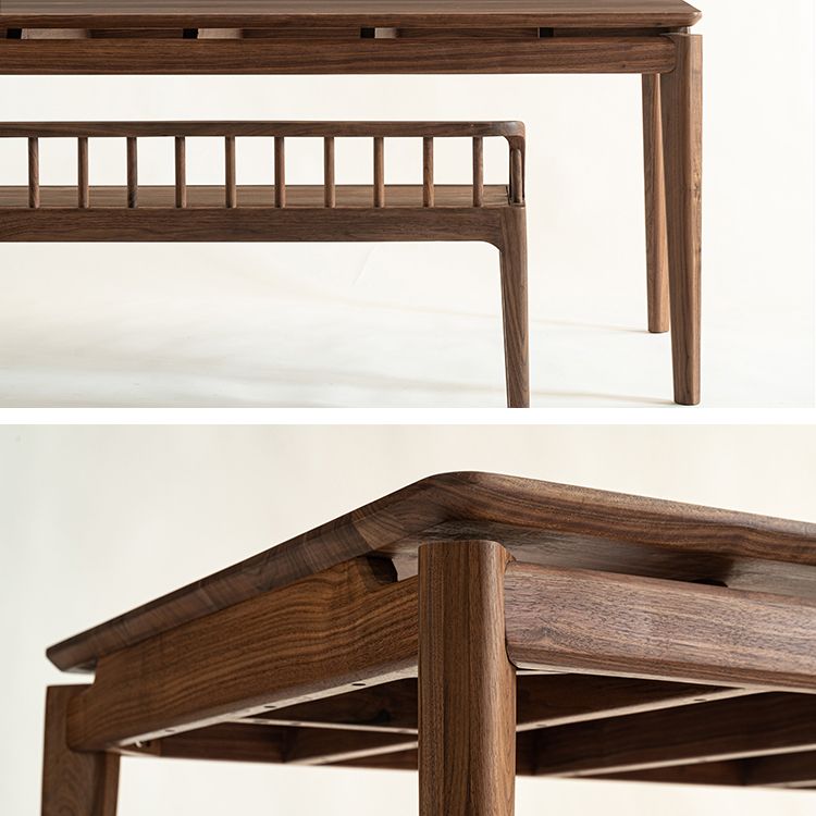 Modern Rectangle Dinner Table Brown Solid Wood Tabletop for Living Room