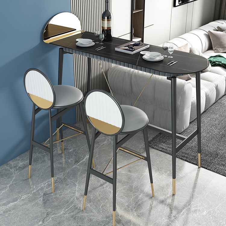 Industrial Style Iron Bar Table Faux Marble Top 41.3"H Bistro Table with Footrest