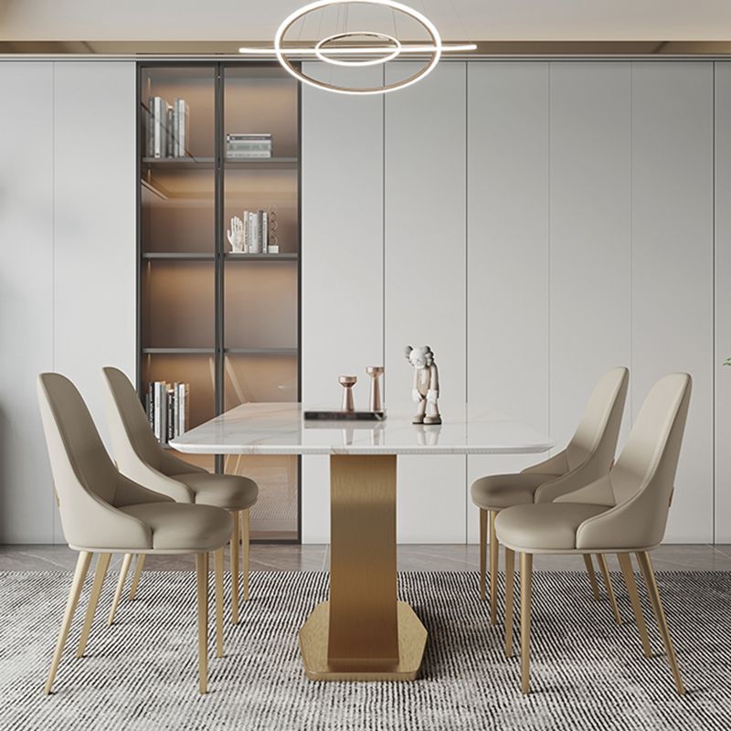 Stone Dining Site Table Traditional Luxury Rectangle Dining Table with Pedestal Base