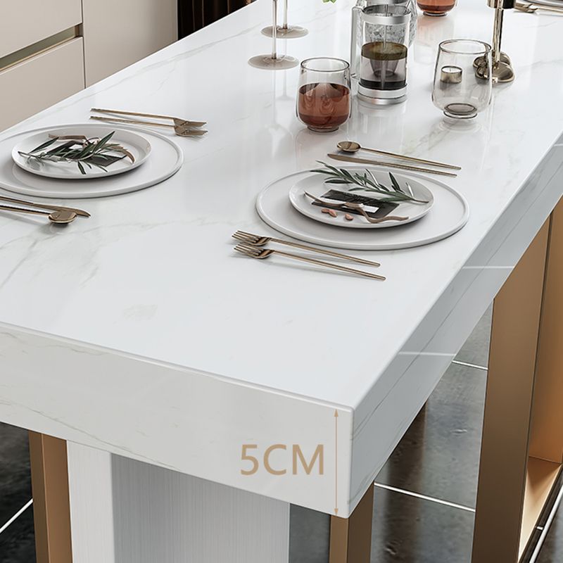 Stone Bar Dining Table Glam Rectangle Bar Table with 3 Legs Pedestal for Dining Room