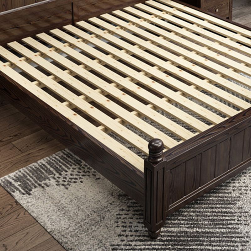 Espresso Mid-Century Modern Standard Bed Ash Bed Frame with Headboard