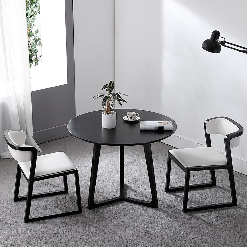 Black Table with Ash Wood Frame Modern Round Dining Table for Home