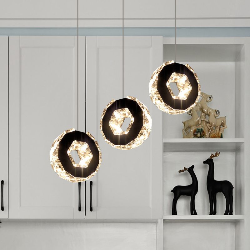 Chrome LED Cluster Pendant Minimal Beveled Crystal Ring Hanging Ceiling Light in Warm/White/Neutral Light