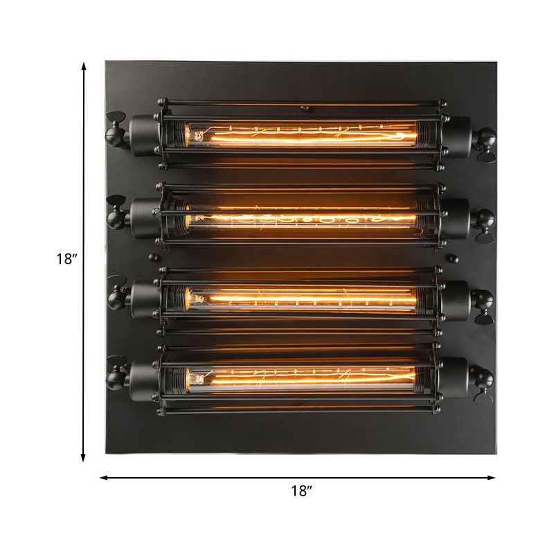 Lámpara de techo de montaje empotrado con jaula de tubo de metal, iluminación de techo interior de 4 cabezales estilo granja en negro