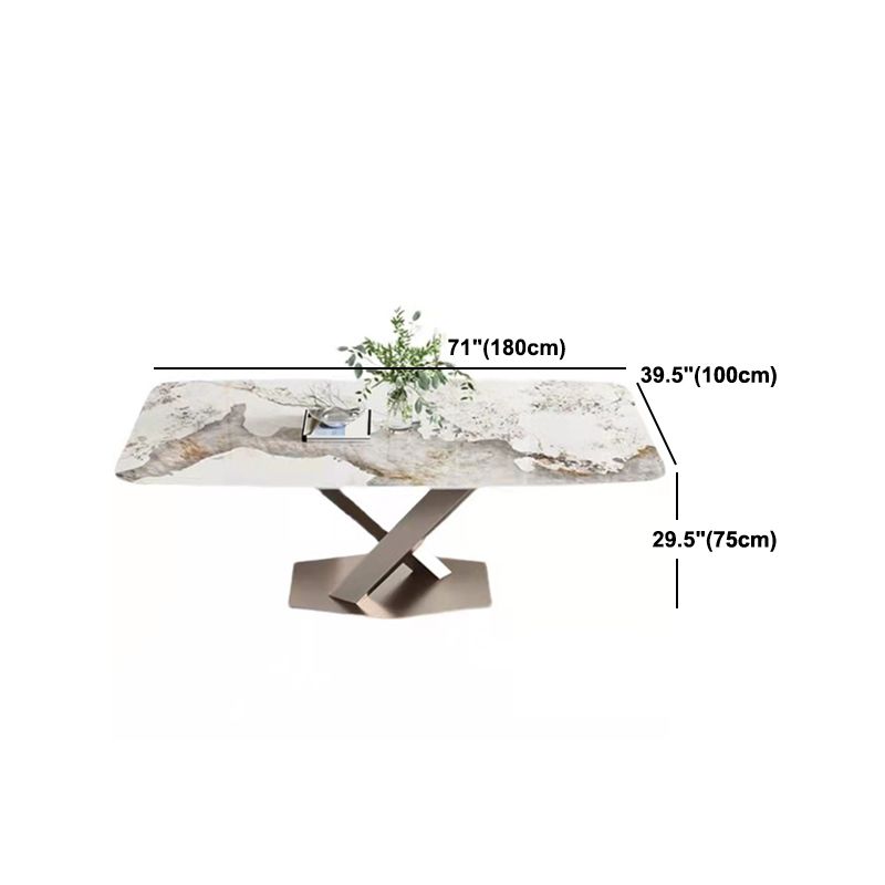 Sintered Stone Dining Table Modern Gold Furniture with Pedestal Steel Base