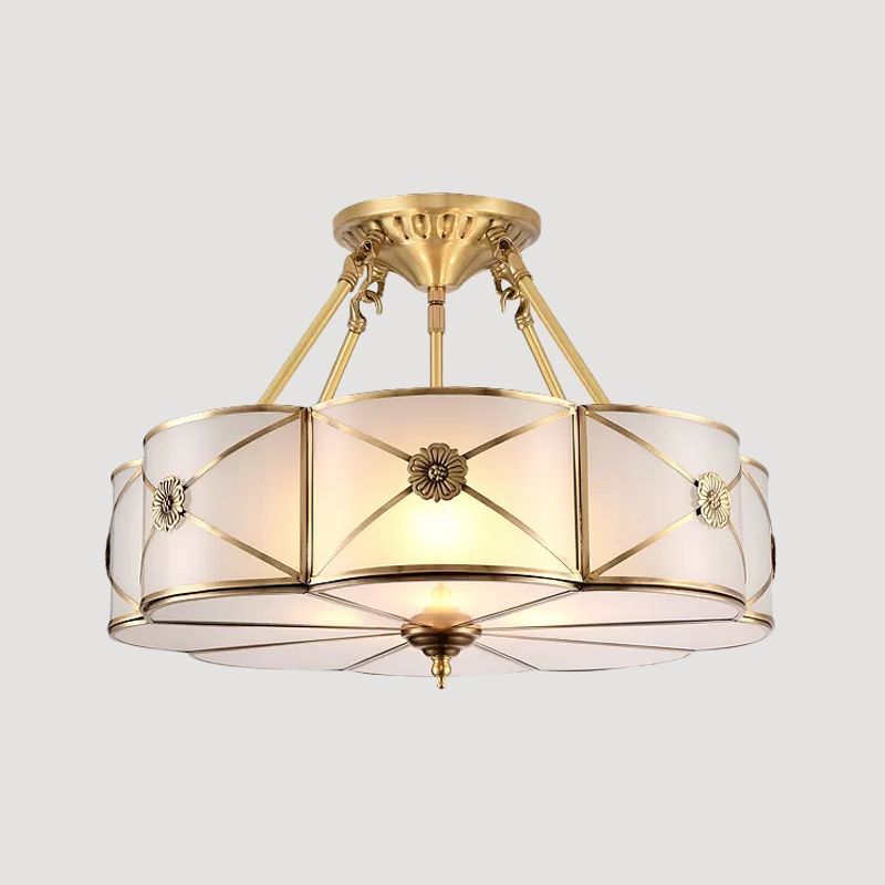 Lampe semi-encastrée en laiton à 3/4/6 lumières, tambour en verre dépoli opale classique, petit/moyen/grand plafonnier encastré
