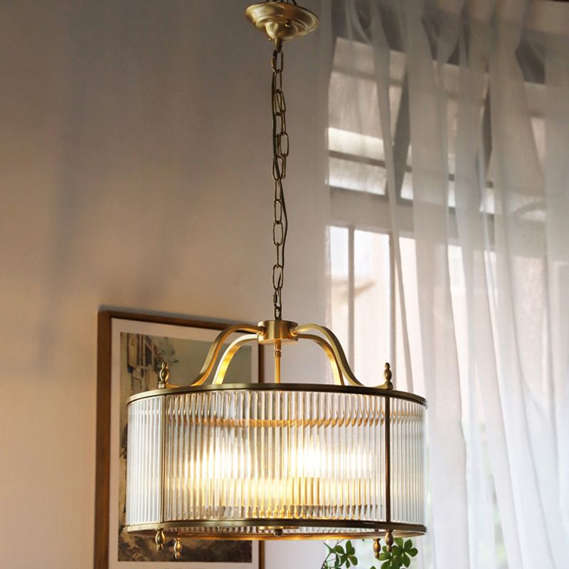 Cylinder Shade Hanging Light American Style Glass Pendant Light for Living Room
