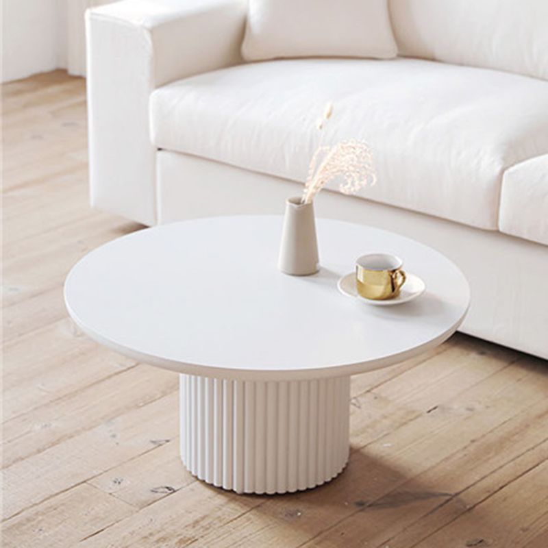 Glam Pedestal Coffee Table Wood Round Cocktail Table for Living Room