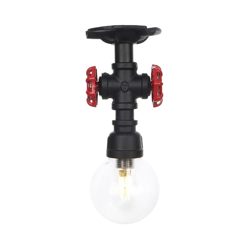 Orb Clear Glass Semi Flush Lighting Industrial 1 Bulb Restaurant Ceiling Mounted Fixture in Black