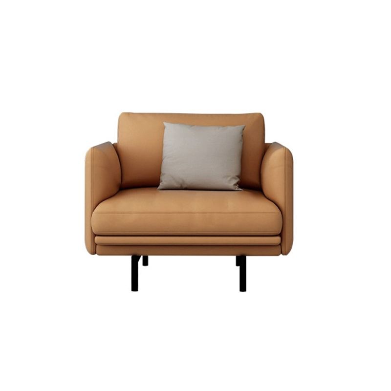 Modern Style Square Armrest Sponge Seat Filled with Leather & Leather Orange Sofa