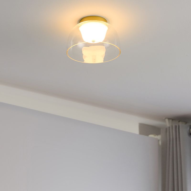 Modern Metal Flush Mount Geometric Shape Ceiling Lamp with Glass Shade for Living Room
