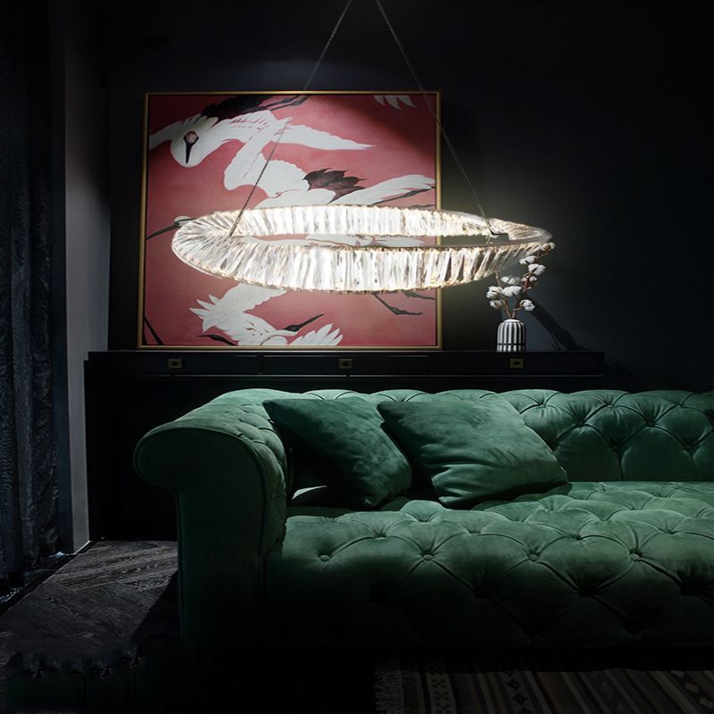 Circular Carousel LED Pendant Lamp Modern Minimalist Prismatic Crystal Living Room Hanging Ceiling Light