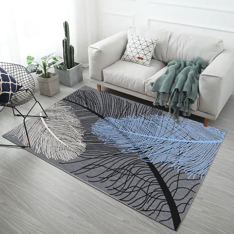 Modern Living Room Area Rug Plant Pattern Polyester Area Carpet Stain Resistant Rug